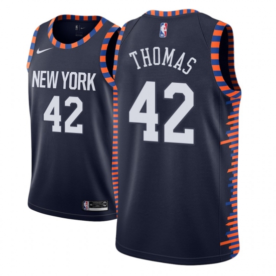 Men NBA 2018-19 New York Knicks 42 Lance Thomas City Edition Navy Jersey