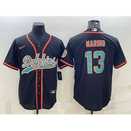 Men's Miami Dolphins 13 Dan Marino Black With Patch Cool Base Stitched Baseball Jersey
