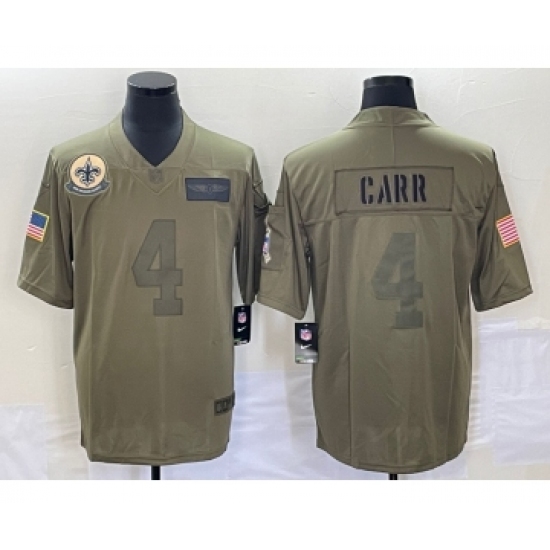 Men's New Orleans Saints 4 Derek Carr NEW Olive 2019 Salute To Service Stitched NFL Nike Limited Jersey