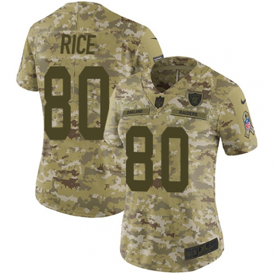 Women's Nike Oakland Raiders 80 Jerry Rice Limited Camo 2018 Salute to Service NFL Jersey