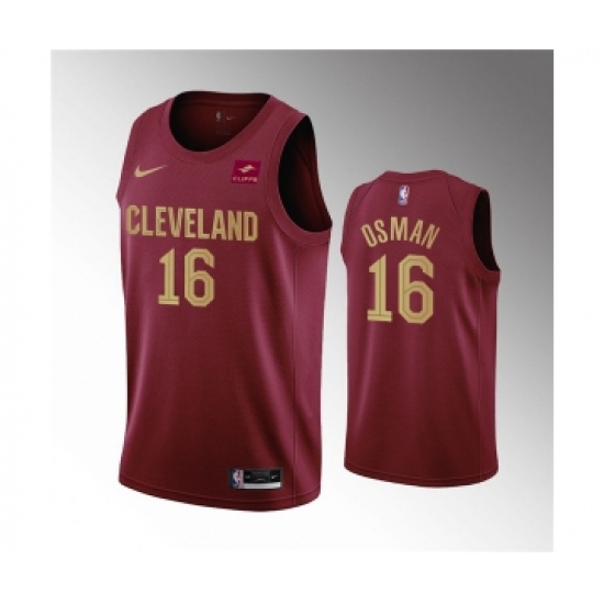 Men's Cleveland Cavaliers 16 Cedi Osman Wine Icon Edition Stitched Basketball Jersey