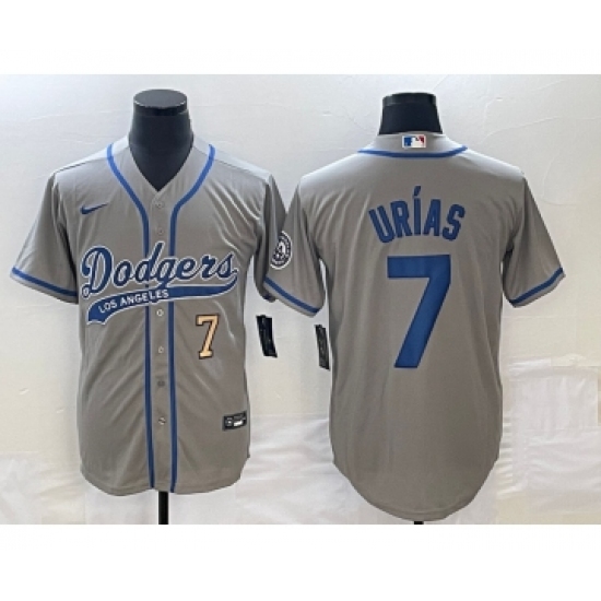 Men's Los Angeles Dodgers 7 Julio Urias Number Grey Cool Base Stitched Baseball Jersey