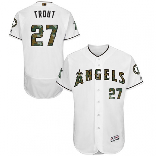 Men's Majestic Los Angeles Angels of Anaheim 27 Mike Trout Authentic White 2016 Memorial Day Fashion Flex Base MLB Jersey