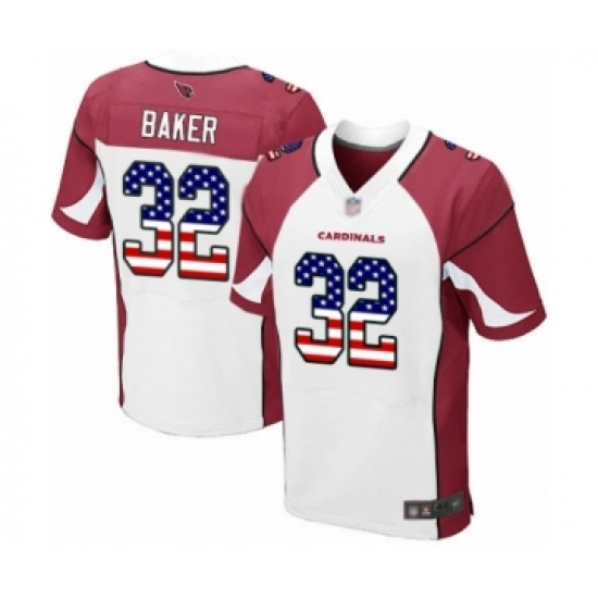 Men's Arizona Cardinals 32 Budda Baker Elite White Road USA Flag Fashion Football Jersey