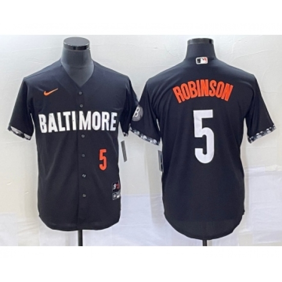 Men's Baltimore Orioles 5 Brooks Robinson Number Black 2023 City Connect Cool Base Stitched Jersey
