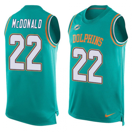 Men's Nike Miami Dolphins 22 T.J. McDonald Limited Aqua Green Player Name & Number Tank Top NFL Jersey