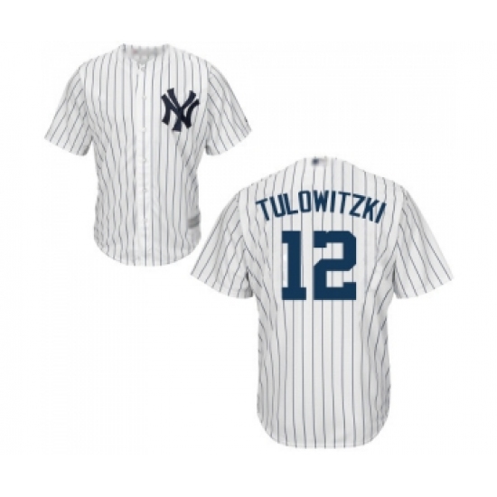 Men's New York Yankees 12 Troy Tulowitzki Replica White Home Baseball Jersey