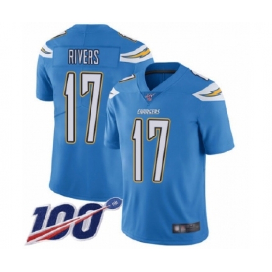 Men's Nike Los Angeles Chargers 17 Philip Rivers Electric Blue Alternate Vapor Untouchable Limited Player 100th Season NFL Jersey