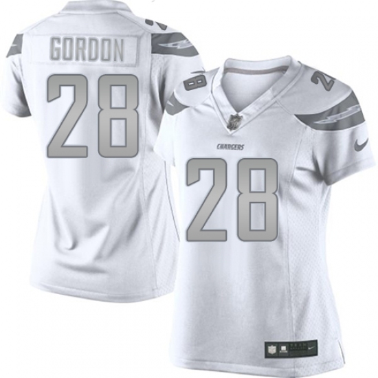 Women's Nike Los Angeles Chargers 28 Melvin Gordon Limited White Platinum NFL Jersey