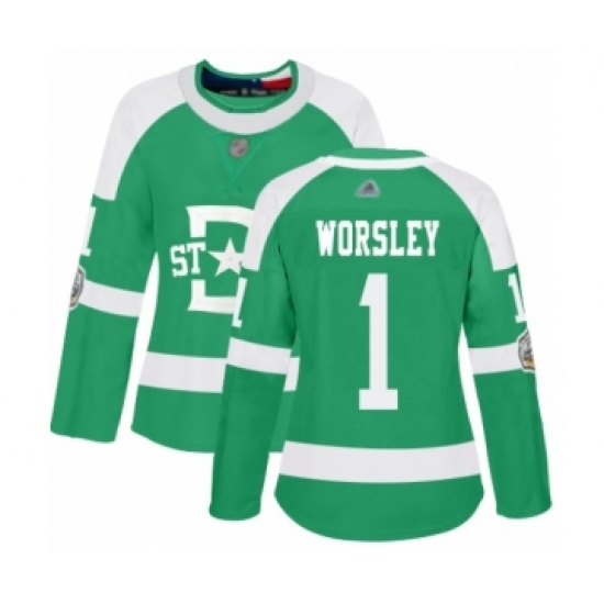 Women's Dallas Stars 1 Gump Worsley Authentic Green 2020 Winter Classic Hockey Jersey