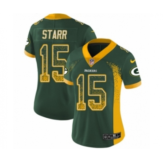 Women's Nike Green Bay Packers 15 Bart Starr Limited Green Rush Drift Fashion NFL Jersey