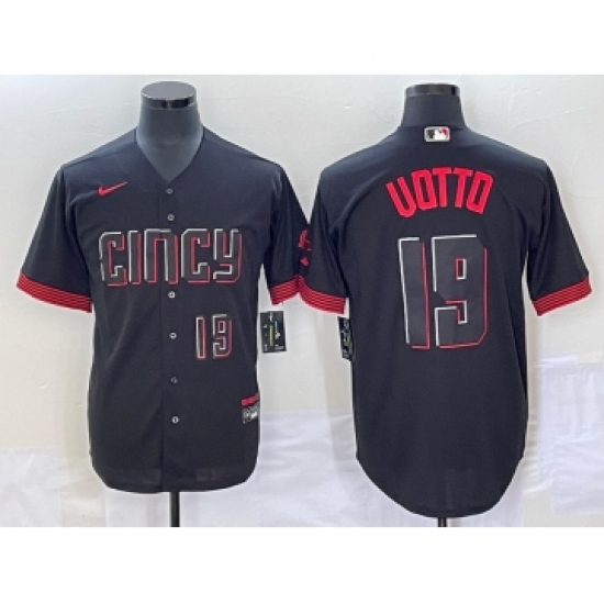 Men's Cincinnati Reds 19 Joey Votto Number Black 2023 City Connect Cool Base Stitched Jersey2