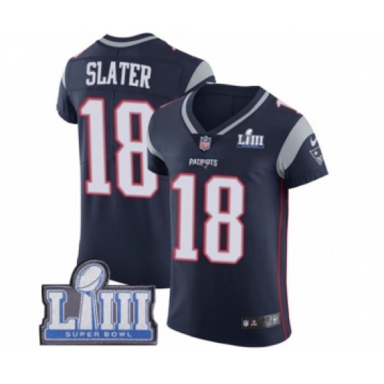 Men's Nike New England Patriots 18 Matthew Slater Navy Blue Team Color Vapor Untouchable Elite Player Super Bowl LIII Bound NFL Jersey