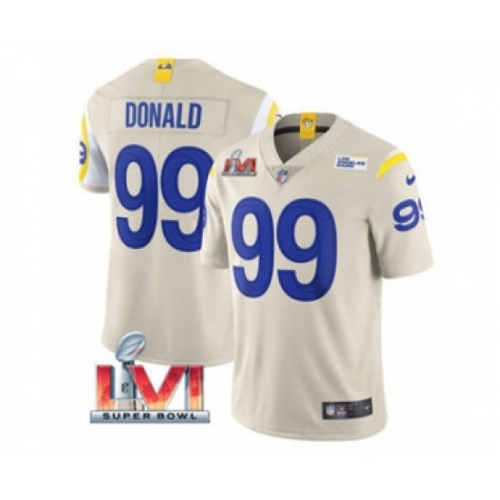 Men's Los Angeles Rams 99 Aaron Donald Bone 2022 Super Bowl LVI Vapor Limited Stitched Jersey