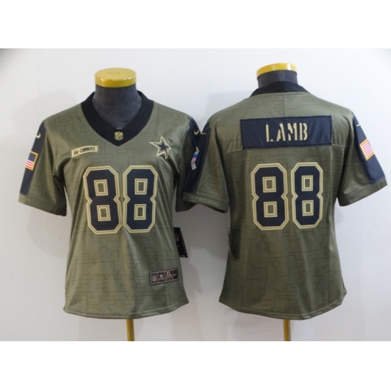 Women's Dallas Cowboys 88 CeeDee Lamb Nike Olive 2021 Salute To Service Limited Player Jersey