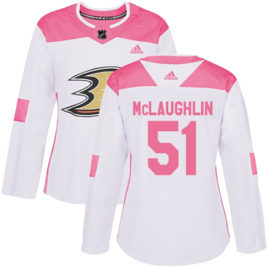 Women's Adidas Anaheim Ducks 51 Blake McLaughlin Authentic White Pink Fashion NHL Jersey