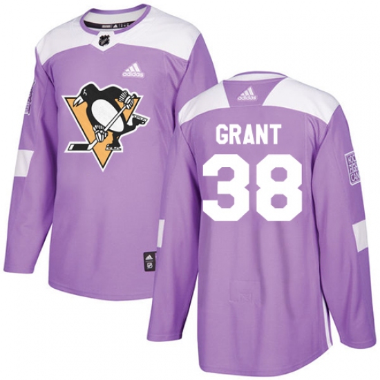 Men's Adidas Pittsburgh Penguins 38 Derek Grant Authentic Purple Fights Cancer Practice NHL Jersey