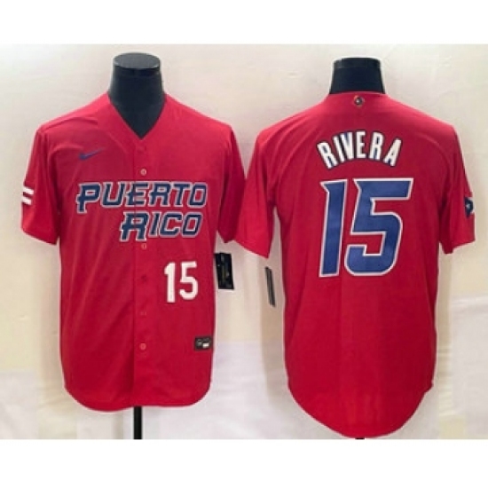 Men's Puerto Rico Baseball 15 Emmanuel Rivera Number 2023 Red World Classic Stitched Jersey