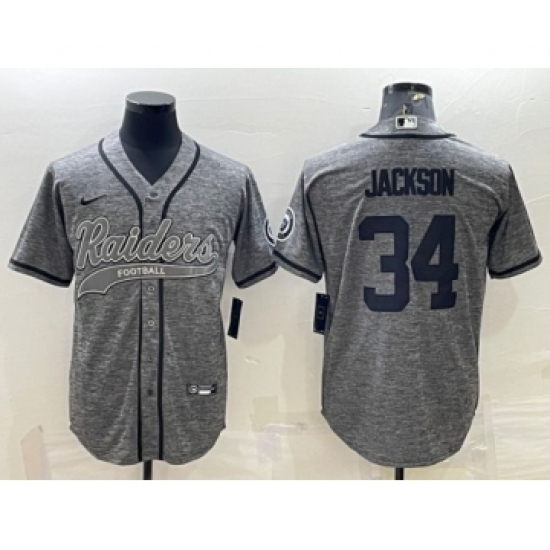 Men's Las Vegas Raiders 34 Bo Jackson Gray With Patch Cool Base Stitched Baseball Jersey