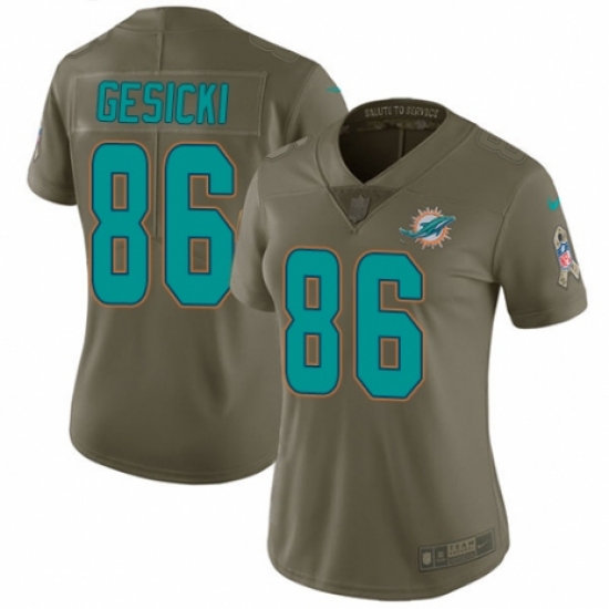 Women's Nike Miami Dolphins 86 Mike Gesicki Limited Olive 2017 Salute to Service NFL Jersey
