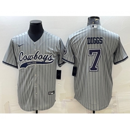 Men's Dallas Cowboys 7 Trevon Diggs Grey With Patch Cool Base Stitched Baseball Jersey