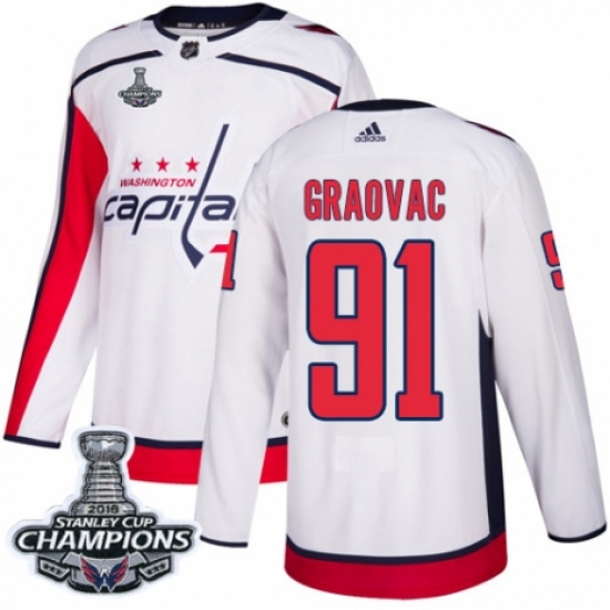 Youth Adidas Washington Capitals 91 Tyler Graovac Authentic White Away 2018 Stanley Cup Final Champions NHL Jersey