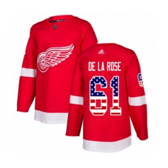 Youth Detroit Red Wings 61 Jacob de la Rose Authentic Red USA Flag Fashion Hockey Jersey