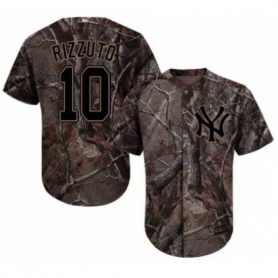Men's Majestic New York Yankees 10 Phil Rizzuto Authentic Camo Realtree Collection Flex Base MLB Jersey