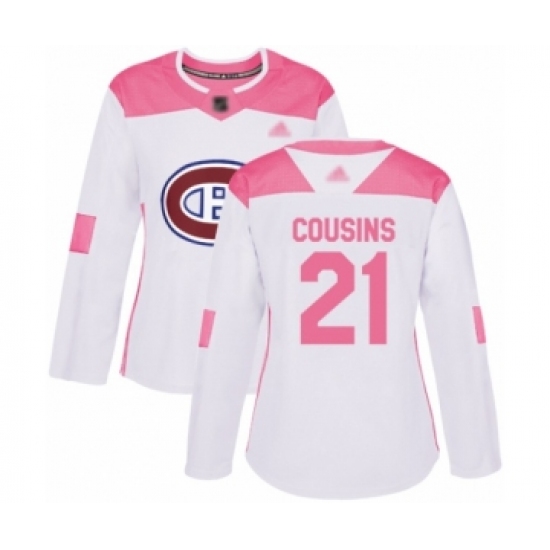 Women's Montreal Canadiens 21 Nick Cousins Authentic White Pink Fashion Hockey Jersey