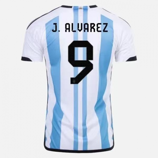 Men's Argentina 9 Julian Alverez White Blue Home Soccer Jersey Suit