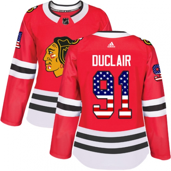Women's Adidas Chicago Blackhawks 91 Anthony Duclair Authentic Red USA Flag Fashion NHL Jersey