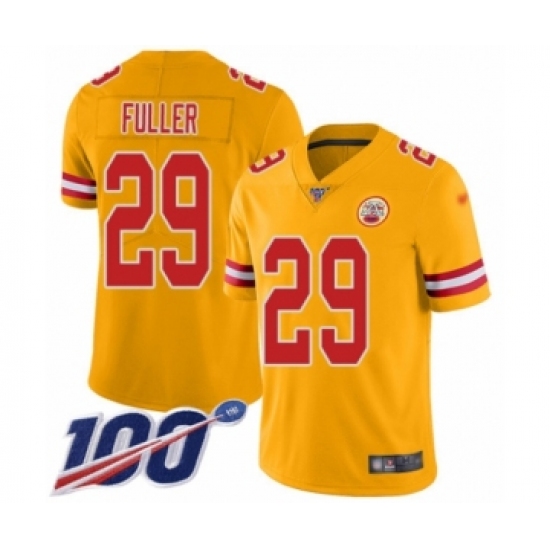 Men's Kansas City Chiefs 29 Kendall Fuller Limited Gold Inverted Legend 100th Season Football Jersey