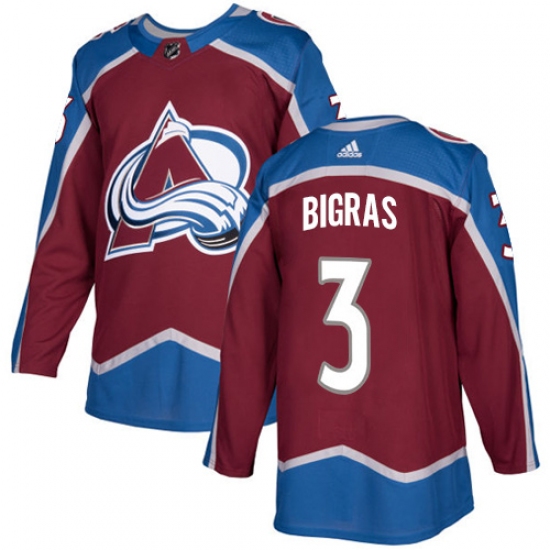 Men's Adidas Colorado Avalanche 3 Chris Bigras Authentic Burgundy Red Home NHL Jersey