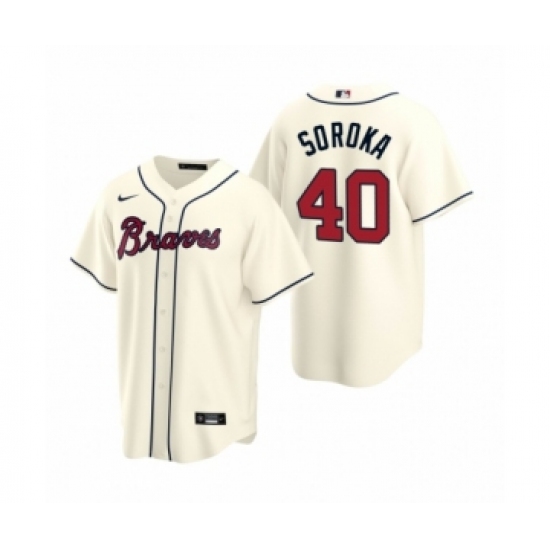 Women Atlanta Braves 40 Mike Soroka Nike Cream 2020 Replica Alternate Jersey