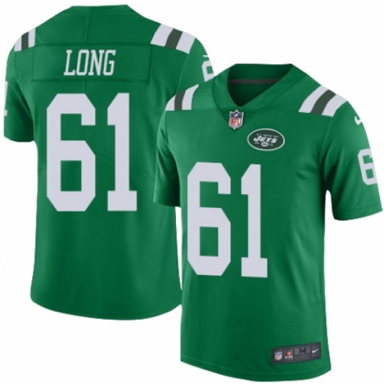 Men's Nike New York Jets 61 Spencer Long Limited Green Rush Vapor Untouchable NFL Jersey