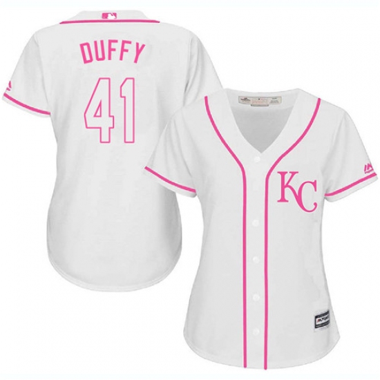 Women's Majestic Kansas City Royals 41 Danny Duffy Authentic White Fashion Cool Base MLB Jersey