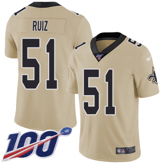 Youth New Orleans Saints 51 Cesar Ruiz Gold Stitched NFL Limited Inverted Legend 100th Season Jersey