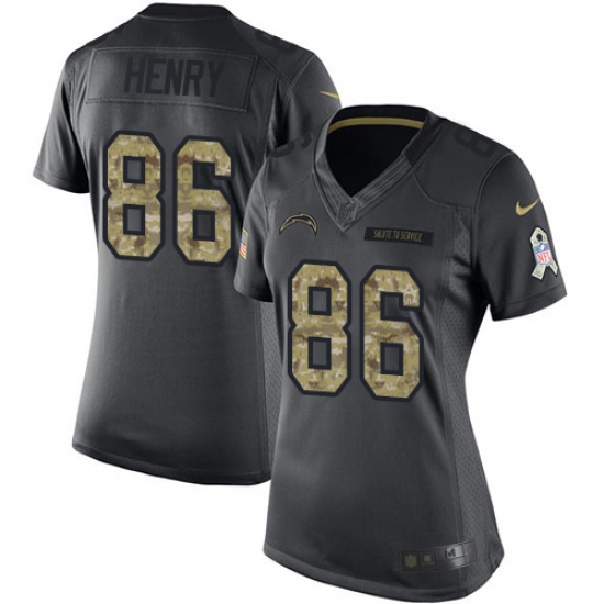 Women's Nike Los Angeles Chargers 86 Hunter Henry Limited Black 2016 Salute to Service NFL Jersey