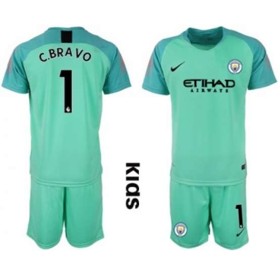 Manchester City 1 C.Bravo Green Goalkeeper Kid Soccer Club Jersey