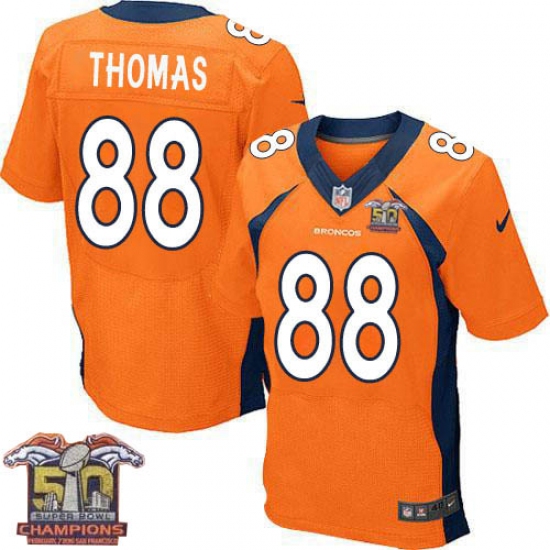 Men's Nike Denver Broncos 88 Demaryius Thomas Elite Orange Team Color Super Bowl 50 Champions NFL Jersey