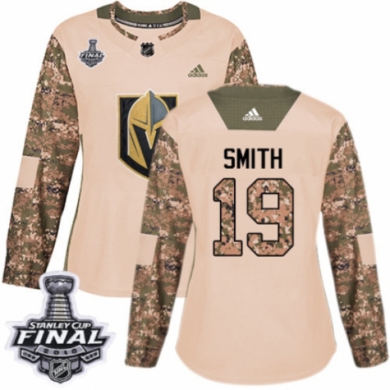 Women's Adidas Vegas Golden Knights 19 Reilly Smith Authentic Camo Veterans Day Practice 2018 Stanley Cup Final NHL Jersey