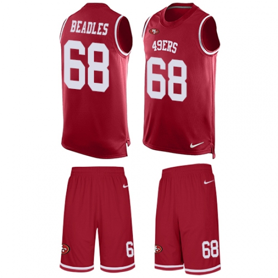 Men's Nike San Francisco 49ers 68 Zane Beadles Limited Red Tank Top Suit NFL Jersey