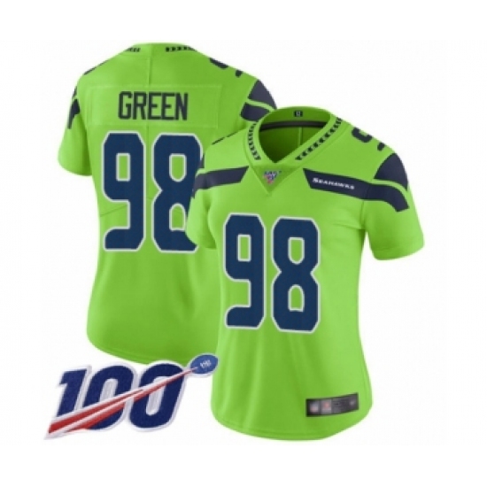 Women's Seattle Seahawks 98 Rasheem Green Limited Green Rush Vapor Untouchable 100th Season Football Jersey