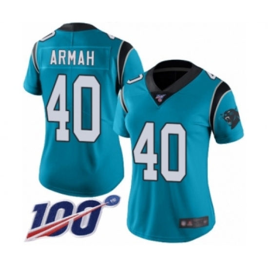 Women's Carolina Panthers 40 Alex Armah Limited Blue Rush Vapor Untouchable 100th Season Football Jersey