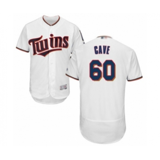Men's Minnesota Twins 60 Jake Cave White Home Flex Base Authentic Collection Baseball Player Jersey