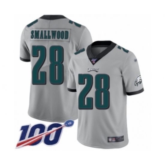 Men's Philadelphia Eagles 28 Wendell Smallwood Limited Silver Inverted Legend 100th Season Football Jersey