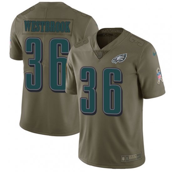 Youth Nike Philadelphia Eagles 36 Brian Westbrook Limited Olive 2017 Salute to Service NFL Jersey