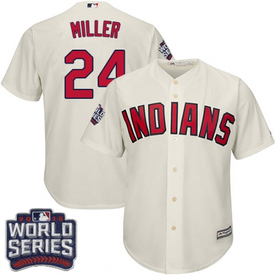 Youth Majestic Cleveland Indians 24 Andrew Miller Authentic Cream Alternate 2 2016 World Series Bound Cool Base MLB Jersey