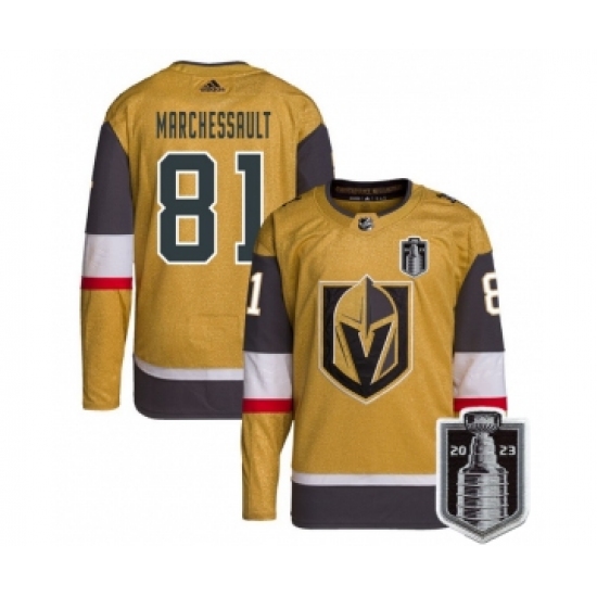 Men's Vegas Golden Knights 81 Jonathan Marchessault Gold 2023 Stanley Cup Final Stitched Jersey
