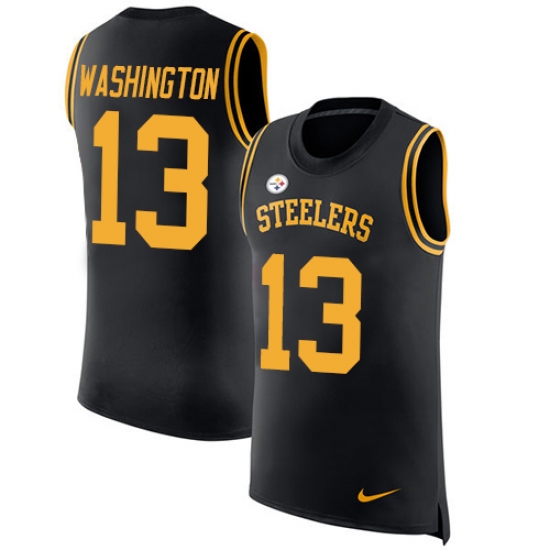 Men's Nike Pittsburgh Steelers 13 James Washington Black Rush Player Name & Number Tank Top NFL Jersey